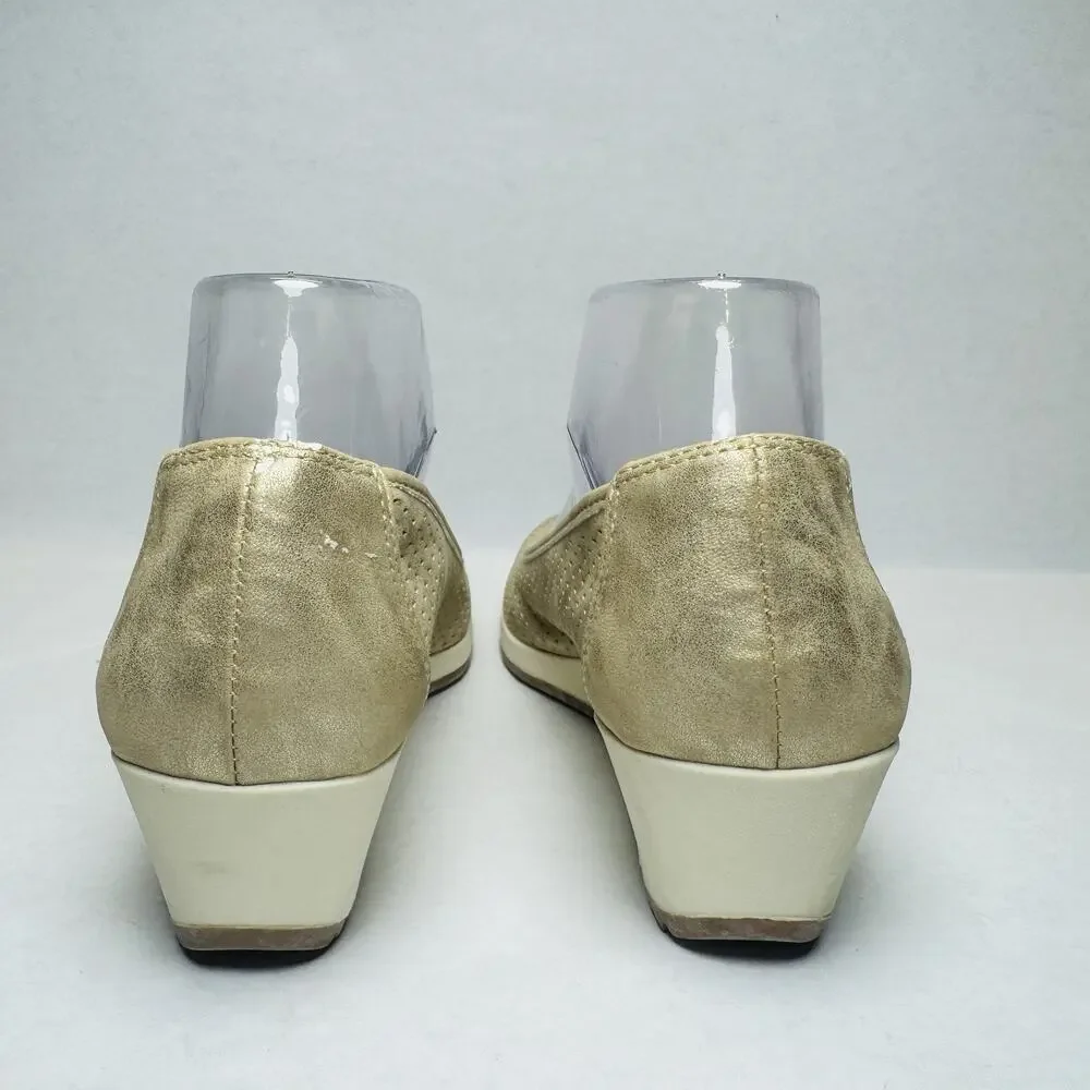 Naturalizer Betina 2 Gold Perforated Wedge Slip On Shoes Womens Sz 8 M‎ Comfort